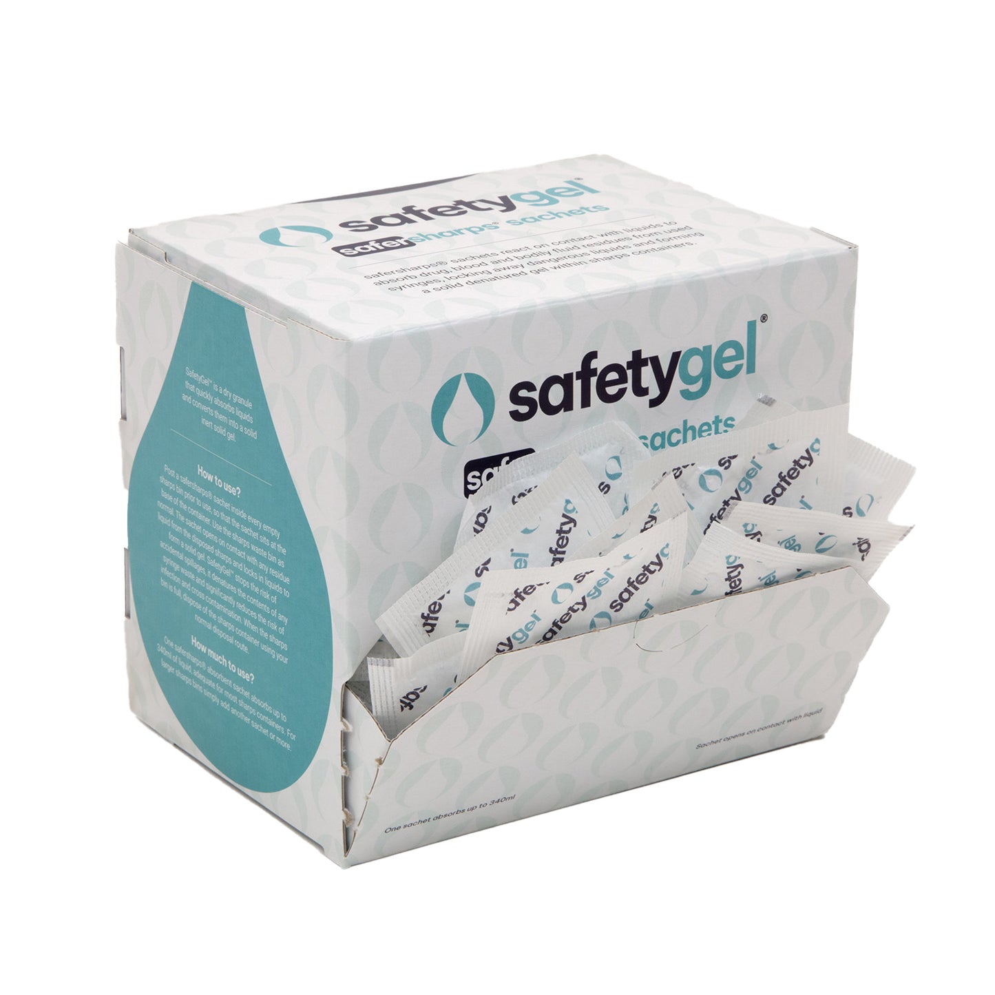 SafetyGel Super Absorbent Fast-Acting Sachets - 340ml Absorption Box of 100