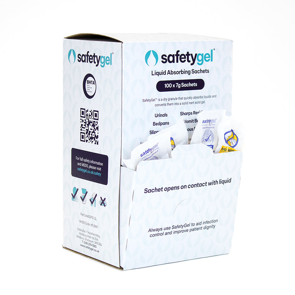 SafetyGel Super Absorbent Fast-Acting Sachets - 1.2 Litre Absorption Box of 100